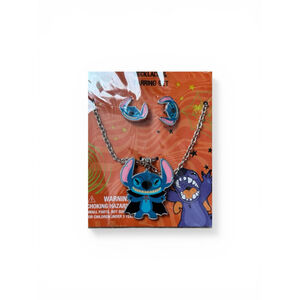 Disney Stitch Necklace & Earrings Set Blue Alien Character Jewelry